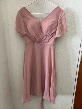 Blush Pink V-Neck Flutter Sleeve Dress
